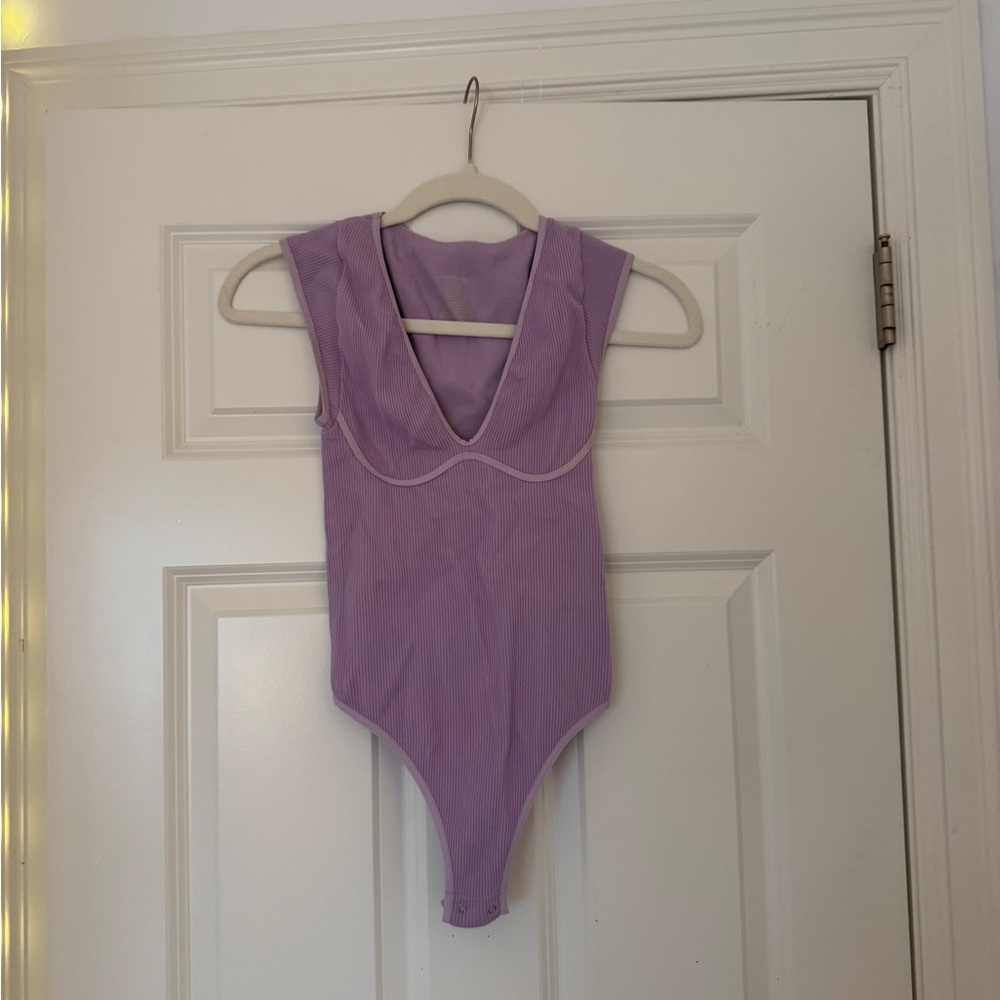 Free People Purple Bodysuit with Deep V-neckline and Sleeveless Design